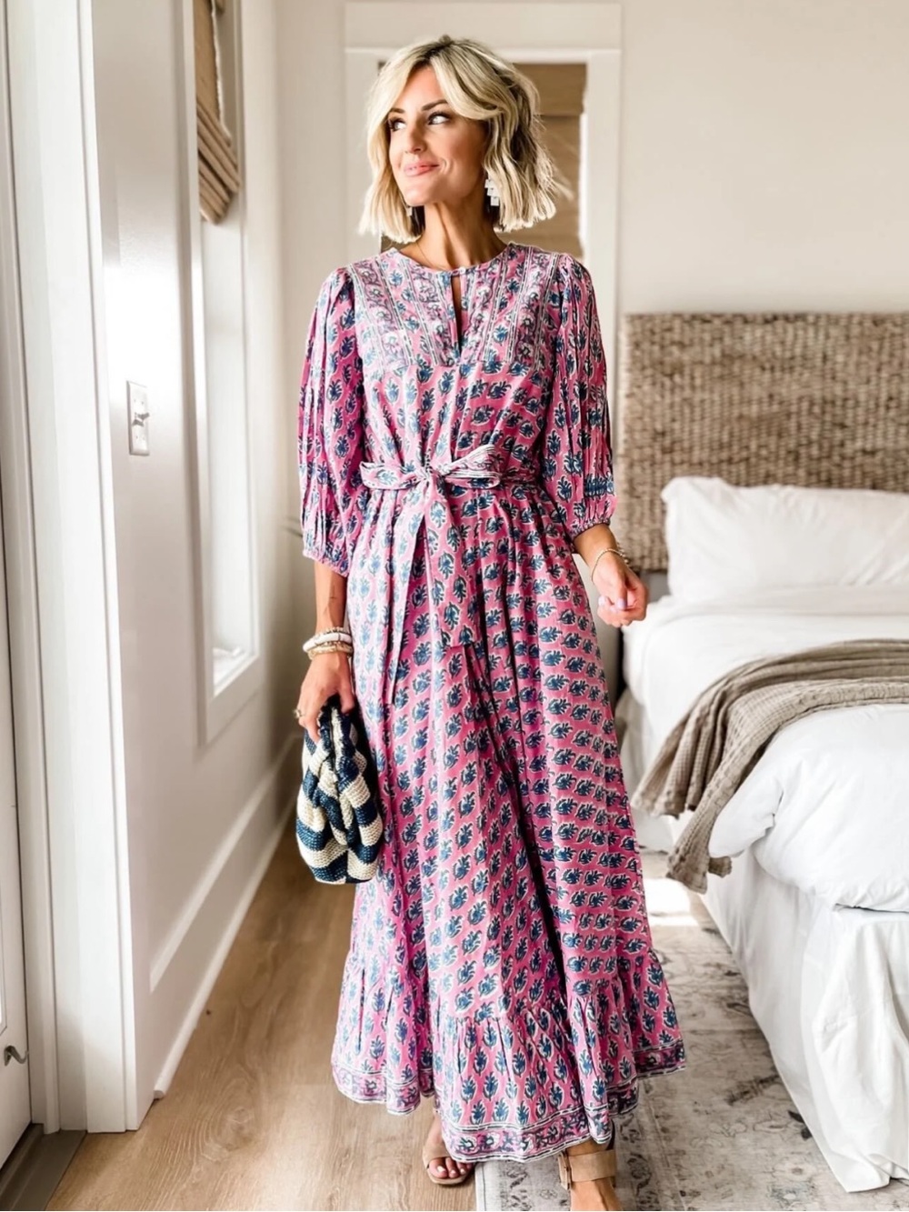 MAREA by Liz Joy House Dress Pink Block Print Puff Sleeve Maxi Dress